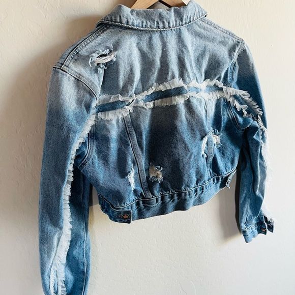 Twelve By Ontwelfth Women’s Cropped Distressed Tulle Detail Size M - Picture 3 of 8